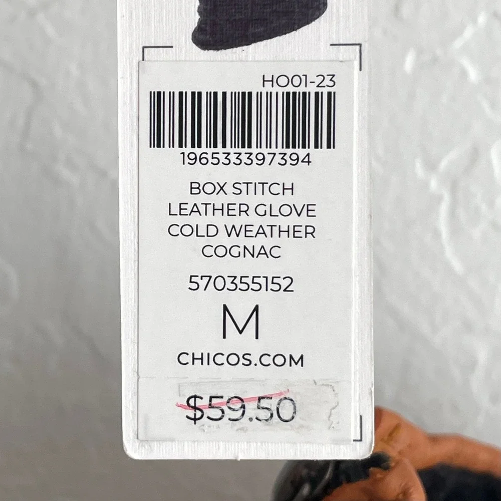 Chico's Box Stitch Leather Gloves Womens M Cognac Cold‎ Weather Soft NWT - Picture 4 of 5